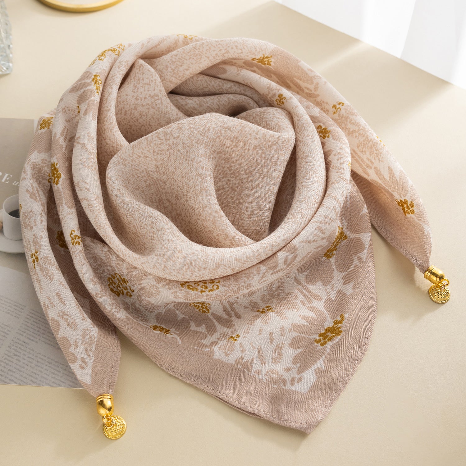 ラグジュアリー 大判スカーフ=fleur gold=