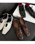 レトロリベット レースアップ シューズ〈3color〉