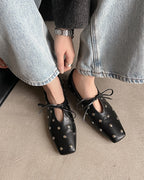 レトロリベット レースアップ シューズ〈3color〉