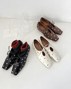レトロリベット レースアップ シューズ〈3color〉