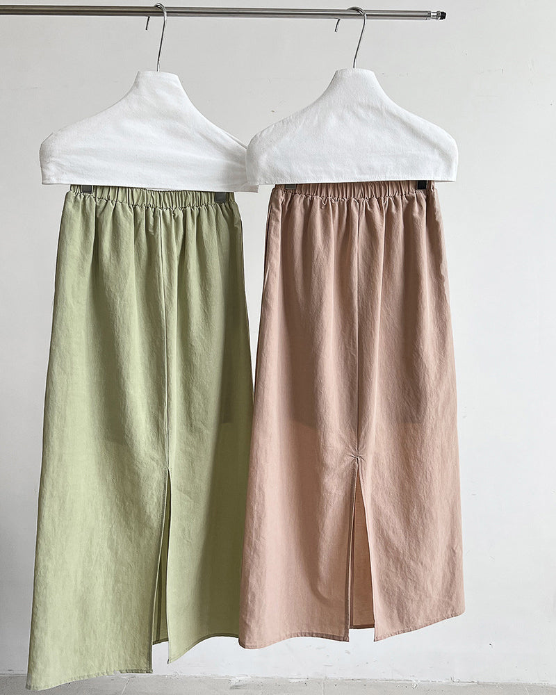 【セットアップ】リネン混ウエストベルト スカートセット-green-