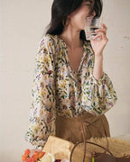 シフォン フローラルシャツ