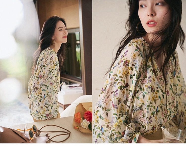 シフォン フローラルシャツ