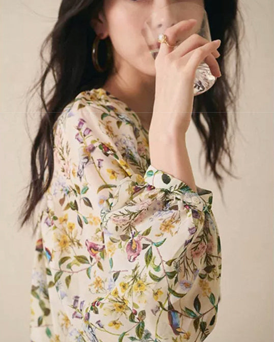 シフォン フローラルシャツ