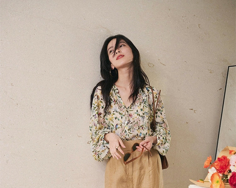 シフォン フローラルシャツ