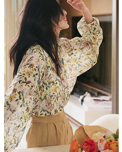 シフォン フローラルシャツ