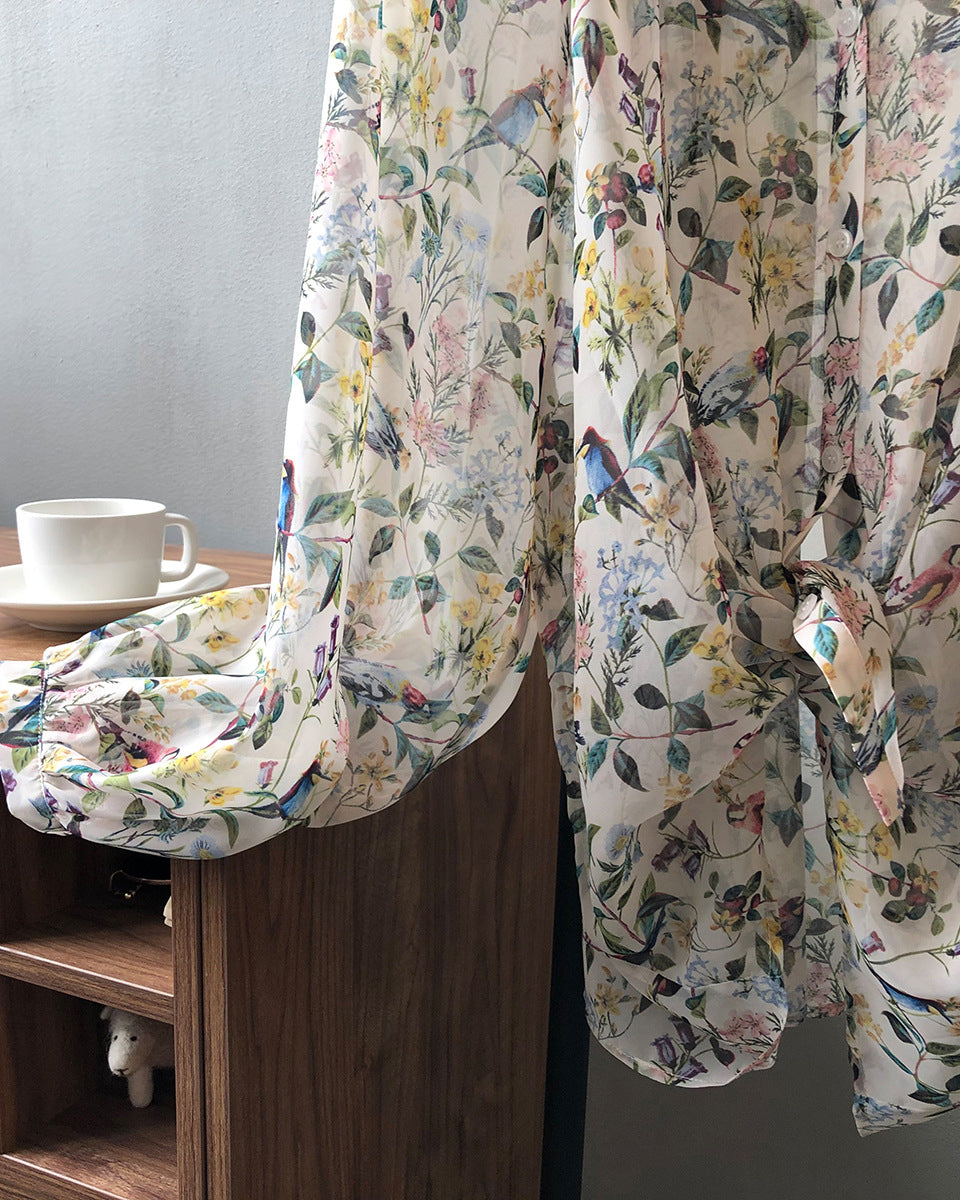 シフォン フローラルシャツ