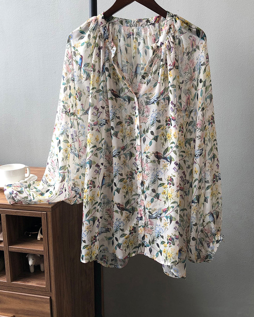 シフォン フローラルシャツ