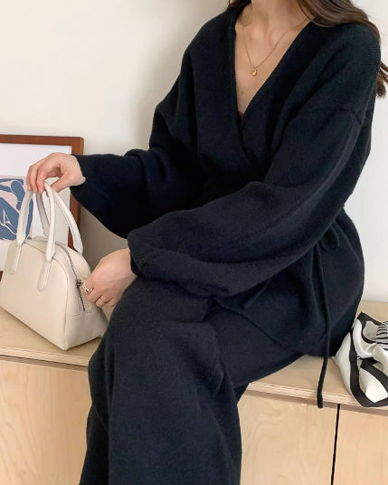 【セットアップ】ポワン袖カシュクールニットセット〈3color〉