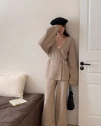 【セットアップ】ポワン袖カシュクールニットセット〈3color〉