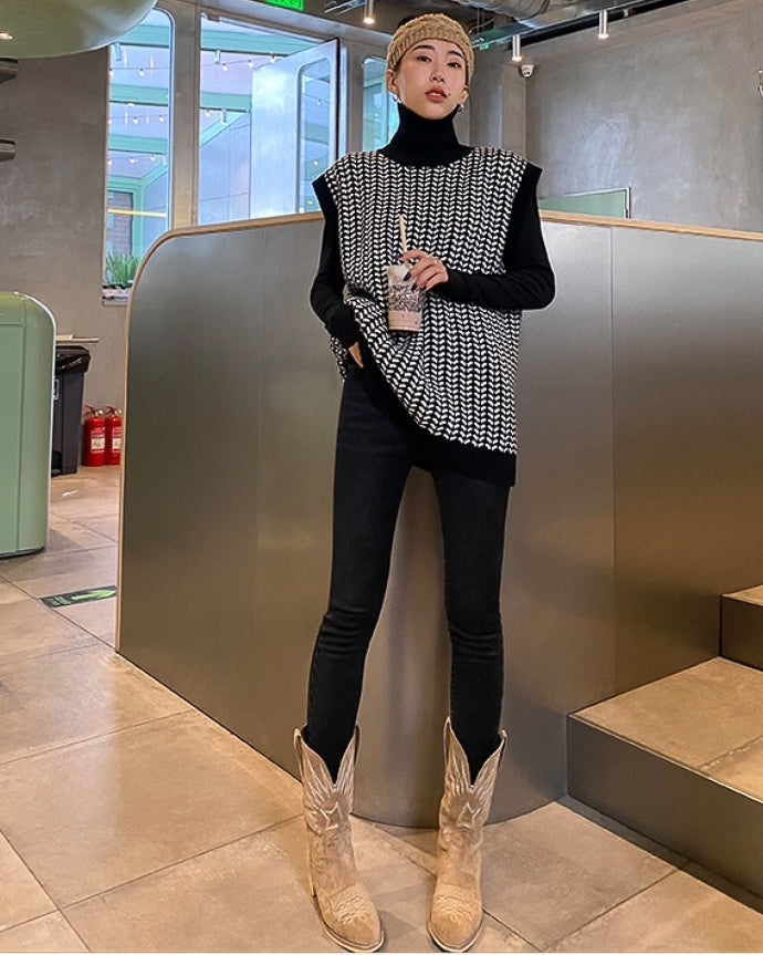 千鳥柄 タートルネックベスト