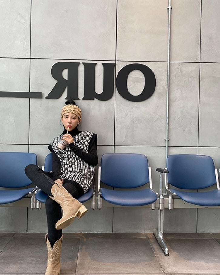 千鳥柄 タートルネックベスト