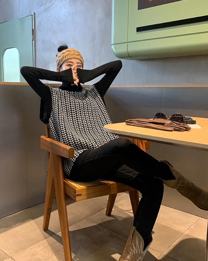 千鳥柄 タートルネックベスト