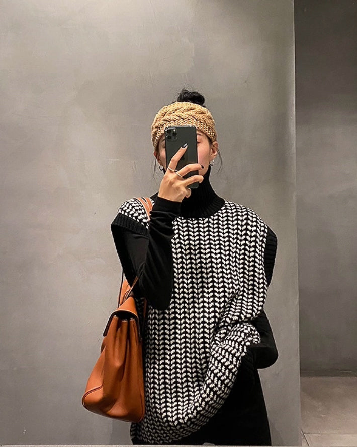 千鳥柄 タートルネックベスト