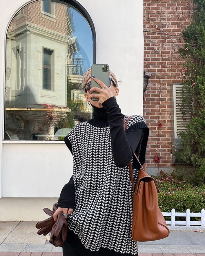 千鳥柄 タートルネックベスト