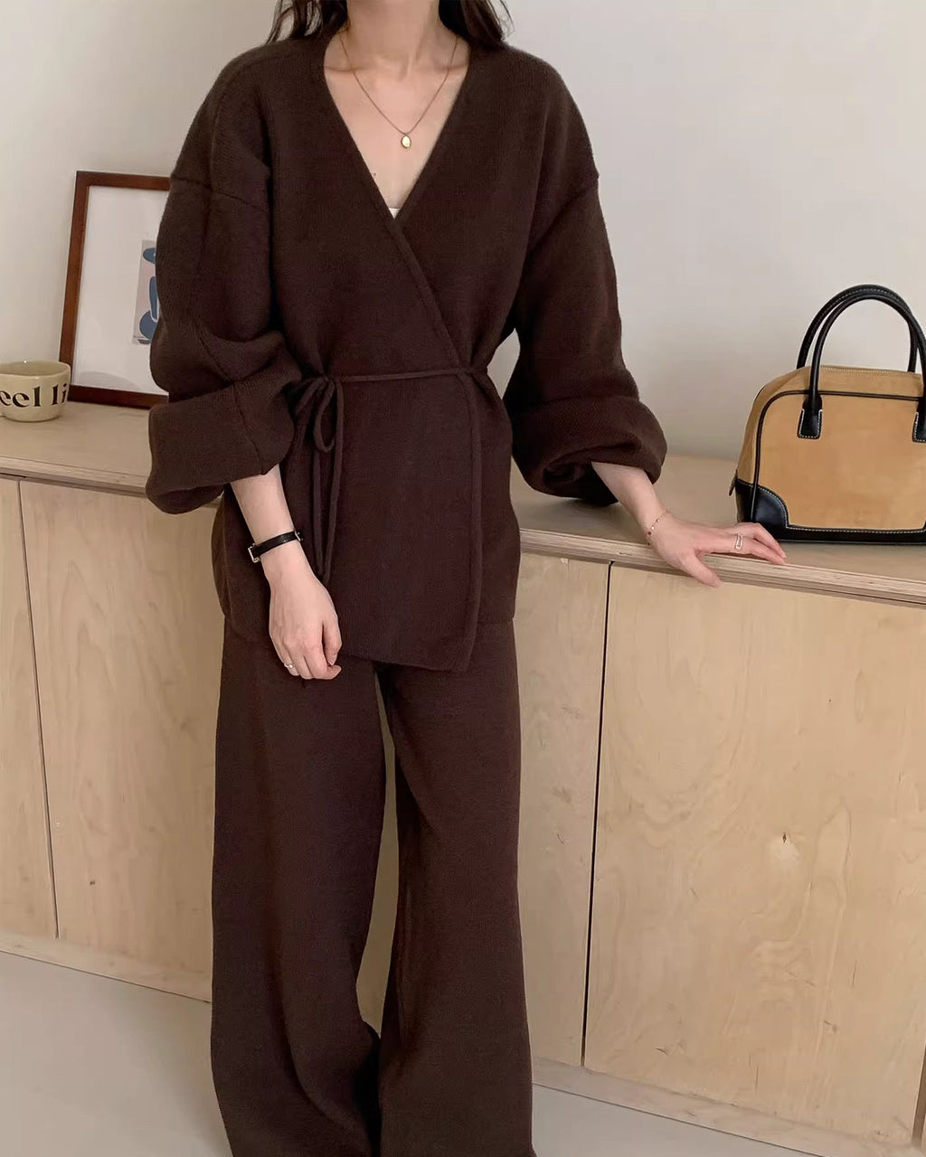 【セットアップ】ポワン袖カシュクールニットセット〈3color〉