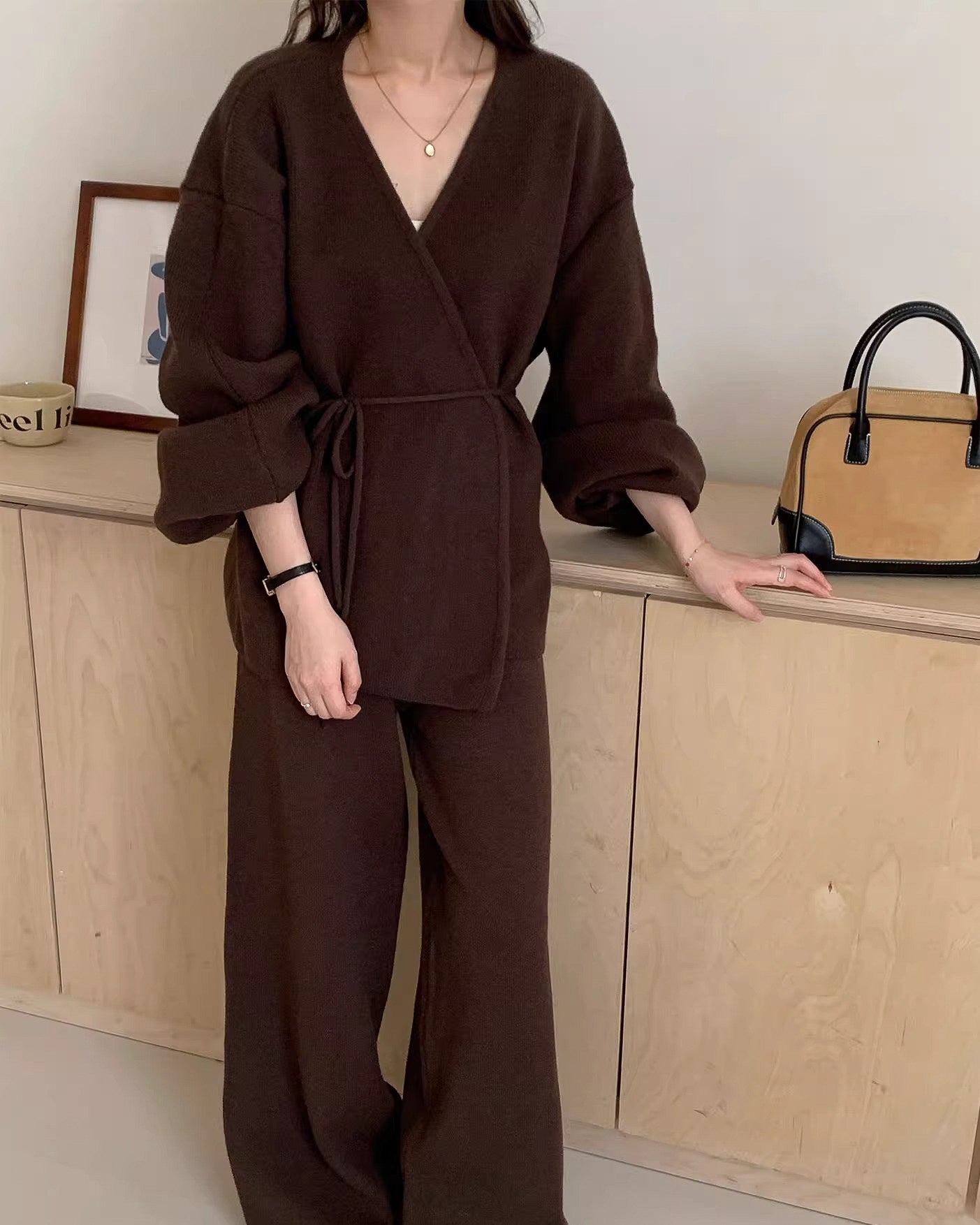 【セットアップ】ポワン袖カシュクールニットセット〈3color〉