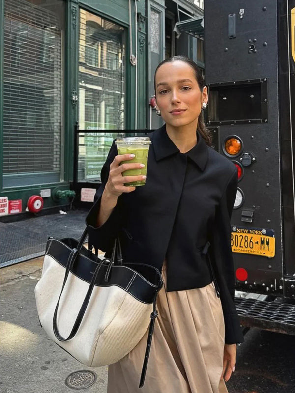 レザー×キャンバス ツートントートバッグ