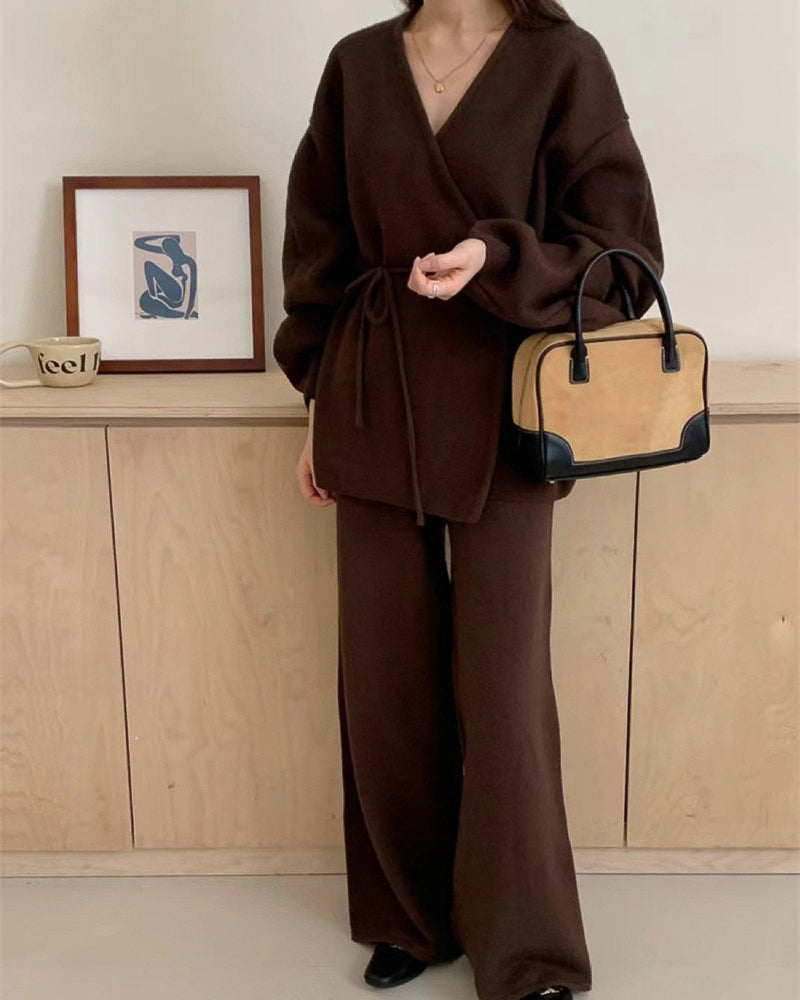 【セットアップ】ポワン袖カシュクールニットセット〈3color〉