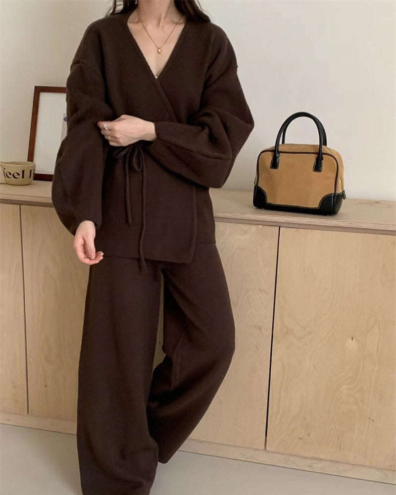 【セットアップ】ポワン袖カシュクールニットセット〈3color〉