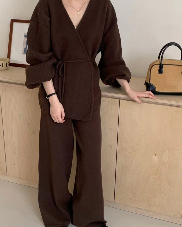 【セットアップ】ポワン袖カシュクールニットセット〈3color〉