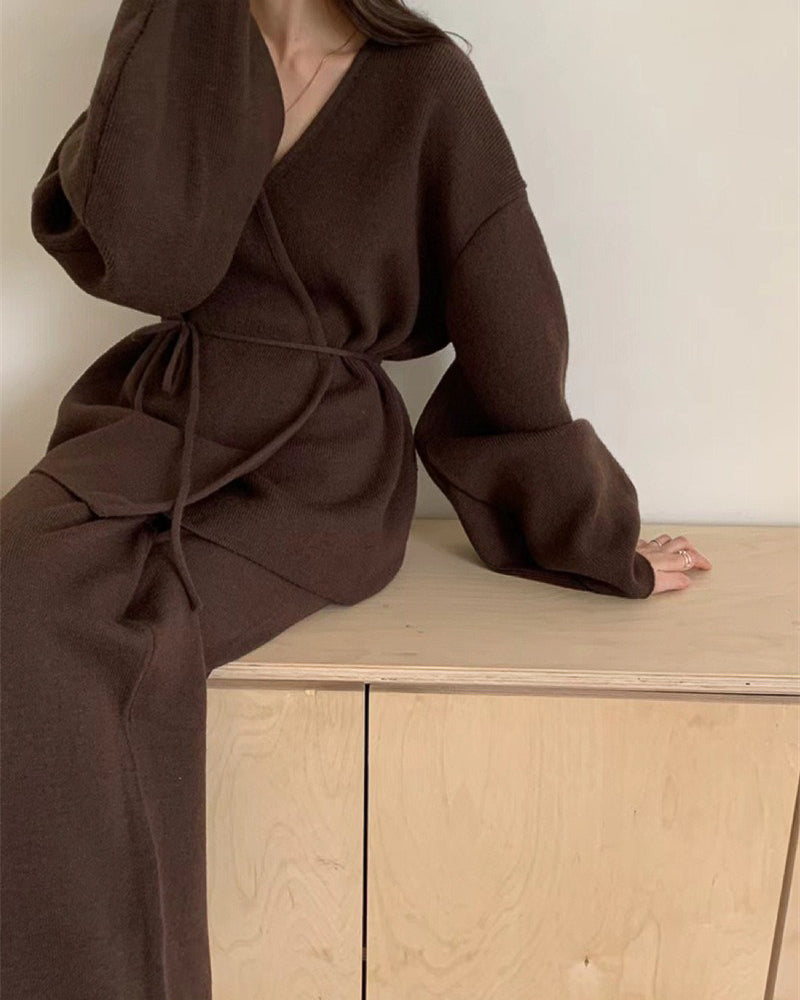 【セットアップ】ポワン袖カシュクールニットセット〈3color〉