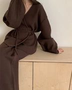 【セットアップ】ポワン袖カシュクールニットセット〈3color〉