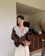 フリル&レース　Vネックブラウス〈2color〉