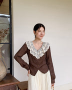 フリル&レース　Vネックブラウス〈2color〉