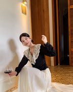 フリル&レース　Vネックブラウス〈2color〉