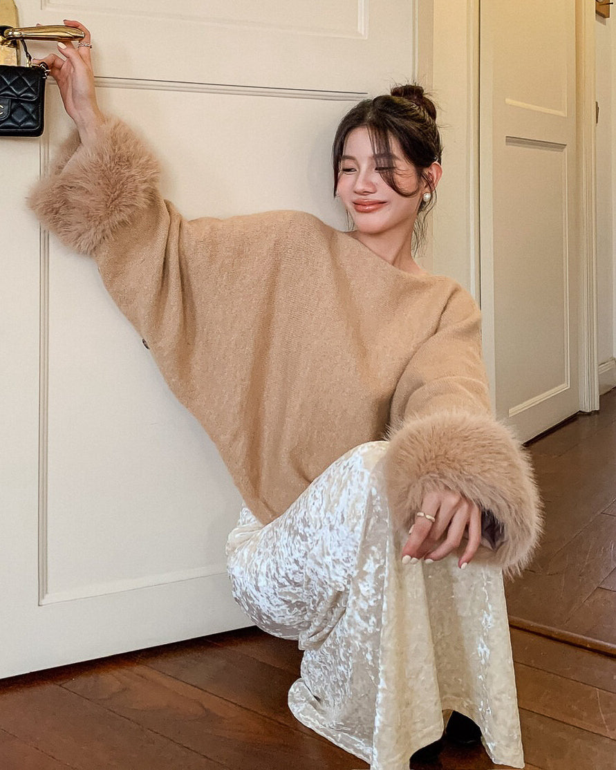 ファー付き フレアーニット〈2color〉