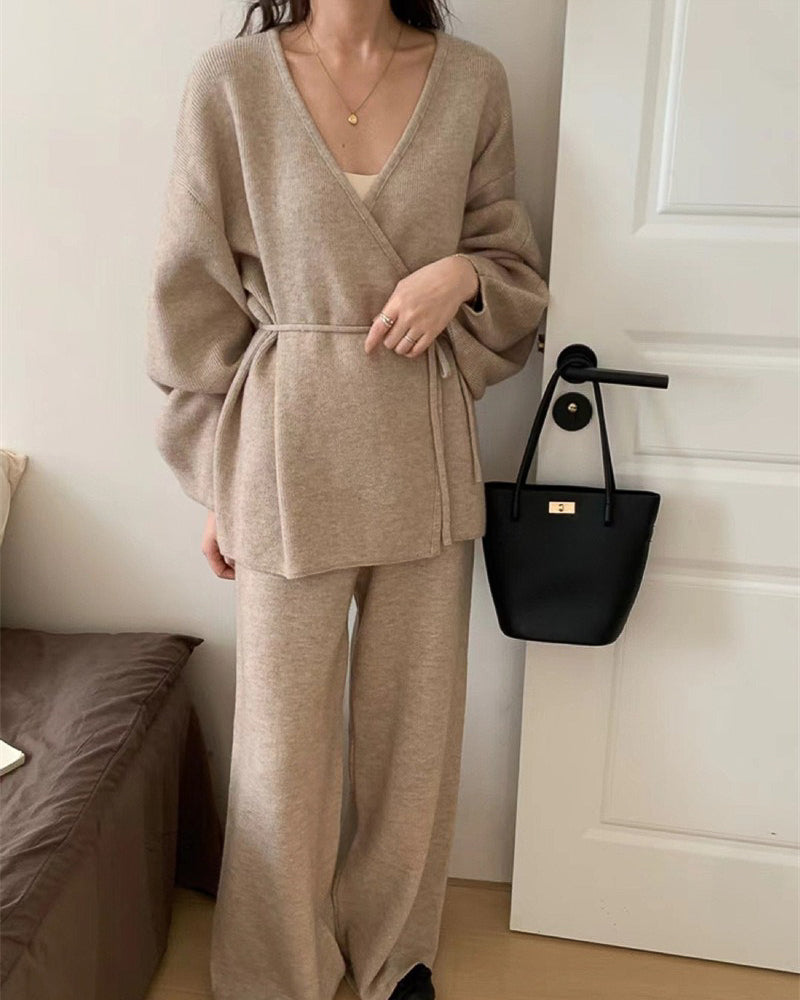 【セットアップ】ポワン袖カシュクールニットセット〈3color〉