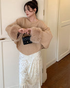 ファー付き フレアーニット〈2color〉