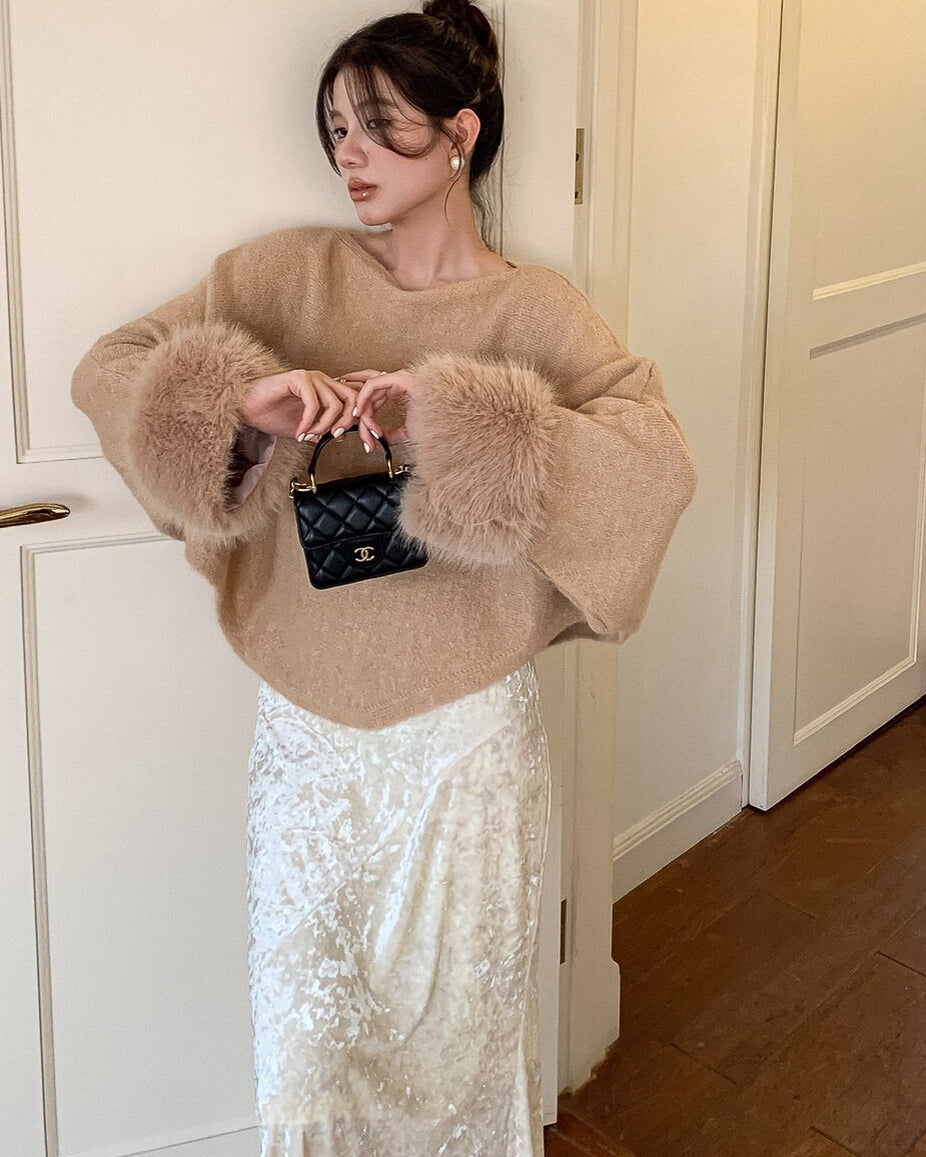 ファー付き フレアーニット〈2color〉