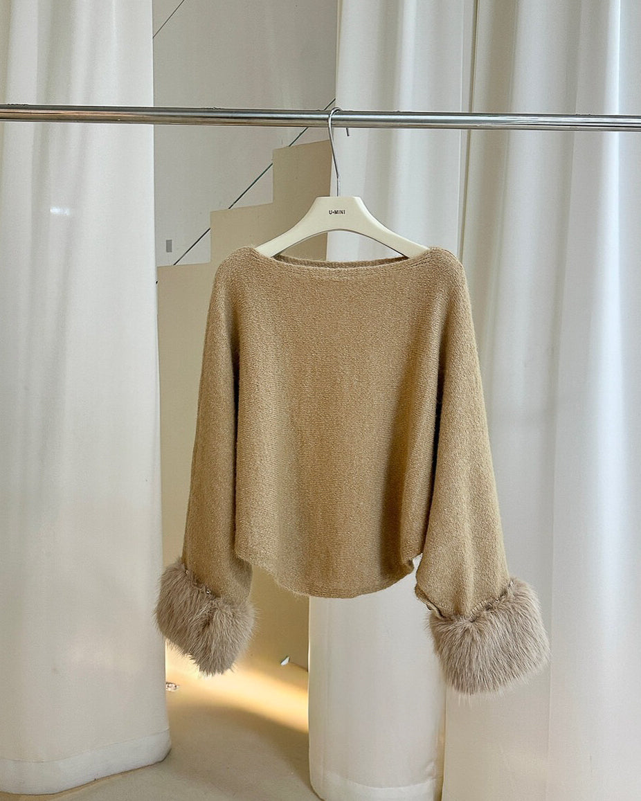 ファー付き フレアーニット〈2color〉