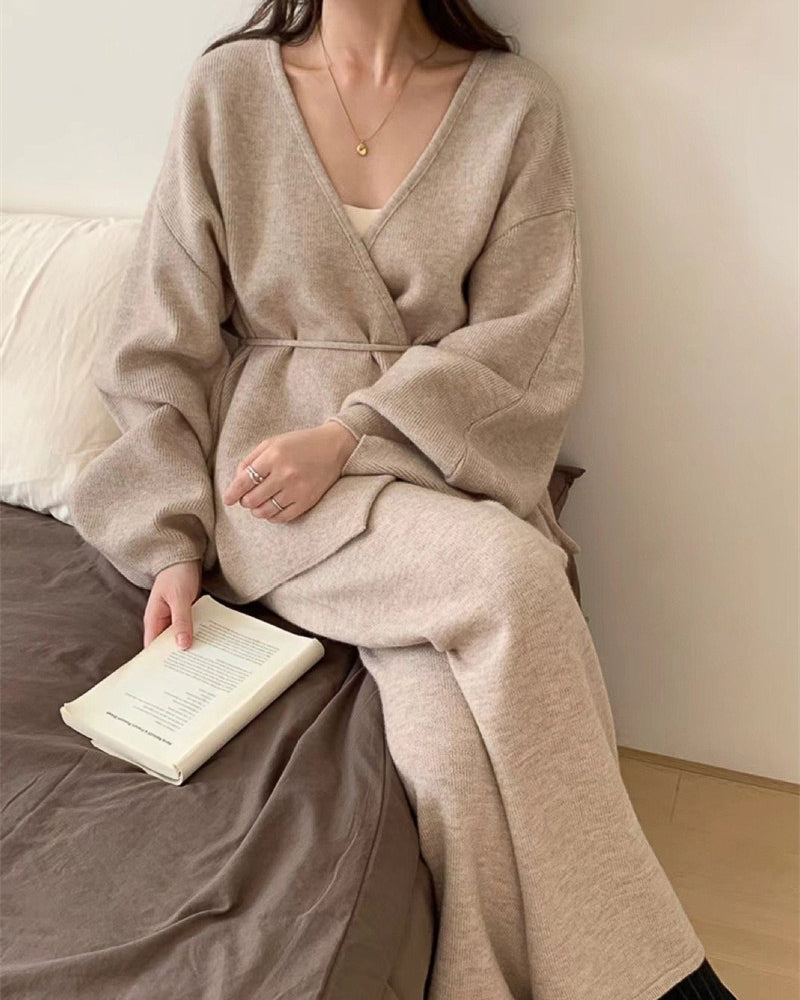 【セットアップ】ポワン袖カシュクールニットセット〈3color〉