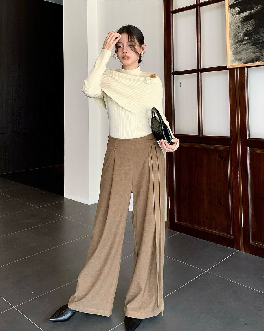 ウエストリボン ウールパンツ