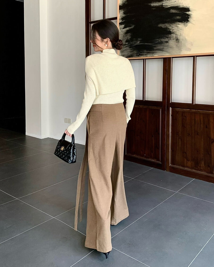 ウエストリボン ウールパンツ