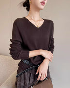 ブラウンVネックセーター