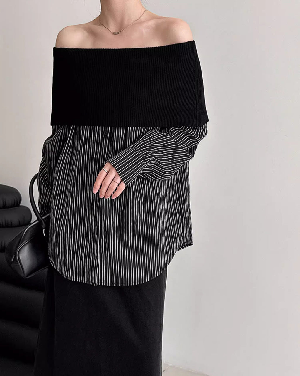 ハイクラスオフショル ストライプシャツ