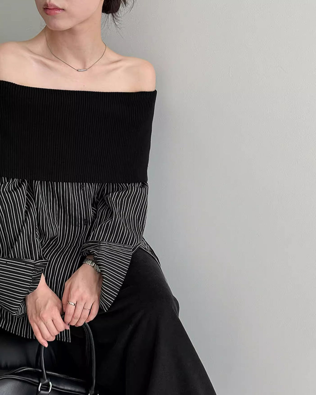 ハイクラスオフショル ストライプシャツ