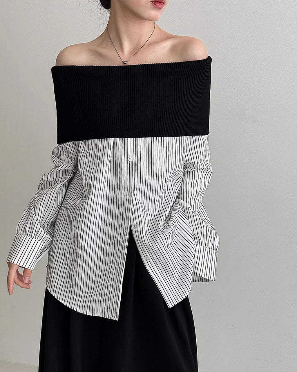 ハイクラスオフショル ストライプシャツ