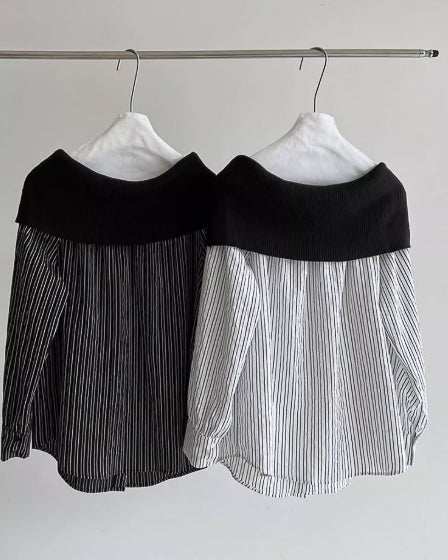 ハイクラスオフショル ストライプシャツ