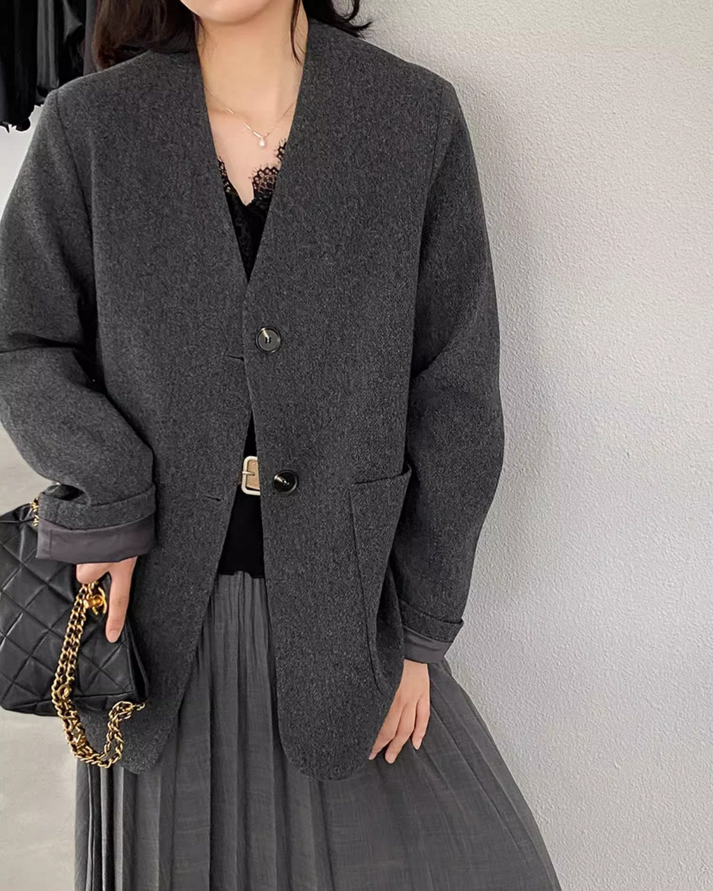 ノーカラージャケットコート