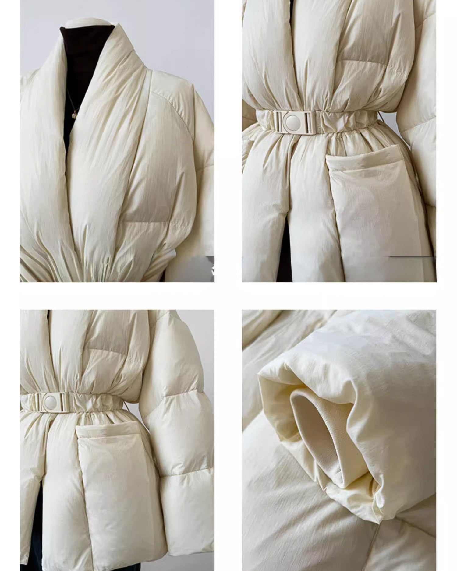 ノーカラーダウンコート