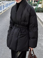 ノーカラーダウンコート