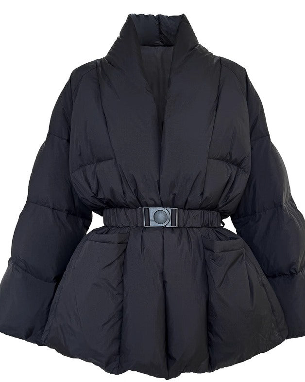 ノーカラーダウンコート