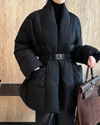 ノーカラーダウンコート