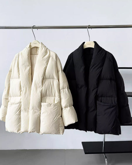 ノーカラーダウンコート
