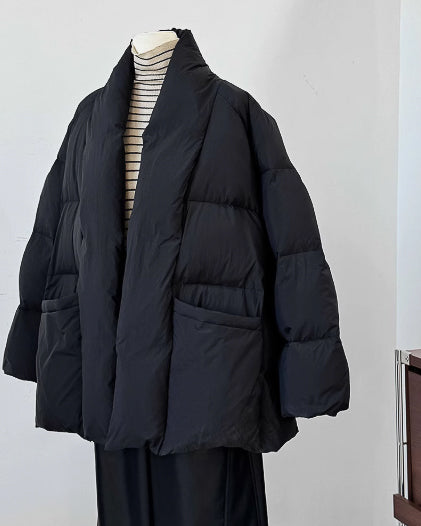 ノーカラーダウンコート